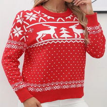 Load image into Gallery viewer, Cozy Knit Crew Neck Sweater for Women with Festive Winter Design