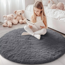 Load image into Gallery viewer, Round Shaggy Fluffy Area Rug for Bedroom or Living Room – Non-Slip, Machine Washable