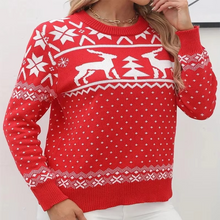 Load image into Gallery viewer, Cozy Knit Crew Neck Sweater for Women with Festive Winter Design