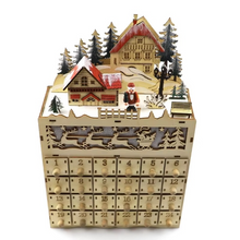 Load image into Gallery viewer, Christmas Wooden LED Advent Calendar Village House with Drawers