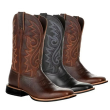Load image into Gallery viewer, Handmade Leather Mid-Calf Western Cowboy Boots for Men and Women – Black and Brown