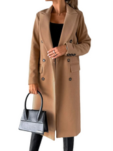 Load image into Gallery viewer, Women's Double-Breasted Slim-Fit Coat with Lapel Collar, Long Sleeves, Solid Color