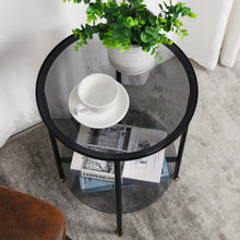 Load image into Gallery viewer, 2-Tier Round Glass Coffee Table, Modern Metal Frame Living Room Side Table