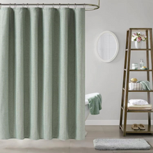 Load image into Gallery viewer, Luxury Linen Shower Curtain with Silver Hooks, Waterproof Thick Fabric Bath Curtain for Large Bathtubs
