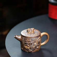 Load image into Gallery viewer, Handmade Yixing Purple Clay Teapot with Auspicious Beast Design 9.5 fl oz