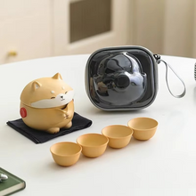 Load image into Gallery viewer, Portable Ceramic Travel Tea Set with Shiba Inu Design