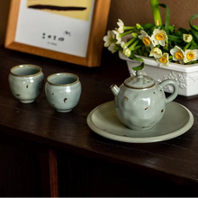 Load image into Gallery viewer, Handmade Ru Kiln Gold-Accent Ceramic Teapot With Built-In Infuser