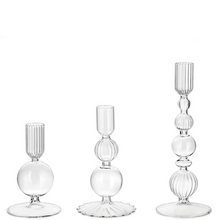 Load image into Gallery viewer, Elegant 3 Piece Glass Candlestick Holder Set for Table and Home Décor