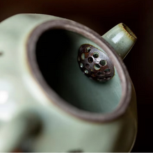 Load image into Gallery viewer, Handmade Ru Kiln Gold-Accent Ceramic Teapot With Built-In Infuser