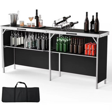 Load image into Gallery viewer, Portable 3-Tier Folding Bar Table with Black Skirt for Events and Indoor Use