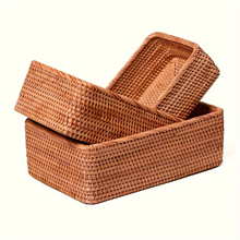 Load image into Gallery viewer, Natural Rattan Storage Basket Light Brown Home Organizer for Bathroom Kitchen and Living Room