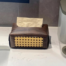 Load image into Gallery viewer, Retro Leather and Wood Tissue Box Holder with Vintage Carved Design