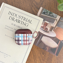 Load image into Gallery viewer, Retro Chocolate Blue Check Plaid Earphone Case