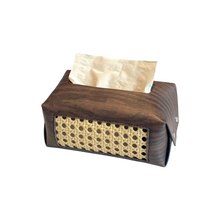 Load image into Gallery viewer, Retro Leather and Wood Tissue Box Holder with Vintage Carved Design
