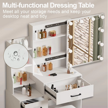 Load image into Gallery viewer, Elegant Multi-Drawer Vanity Table with Mirror and Adjustable Lighting