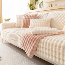 Load image into Gallery viewer, Plush Bubble-Textured Faux Rabbit Fur Sofa Slipcover - Non-Slip Couch Cushion Cover for Living Room