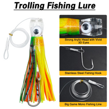 Load image into Gallery viewer, 5pcs Rigged Trolling Skirt Tuna Lures for Mahi, Marlin, Shark, and Wahoo – Big Game Saltwater Fishing Lures