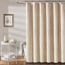 Load image into Gallery viewer, Luxury Linen Shower Curtain with Silver Hooks, Waterproof Thick Fabric Bath Curtain for Large Bathtubs