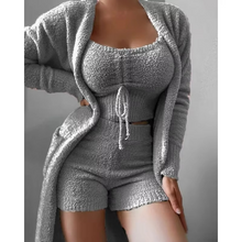 Load image into Gallery viewer, Women's Plush Three-Piece Bow-Tied Sleepwear Set