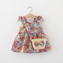 Load image into Gallery viewer, Summer Floral Halter Dress with Ruffled Sleeves and Matching Crossbody Bag for Girls