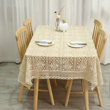 Load image into Gallery viewer, Vintage Crochet Lace Tablecloth with Four‑Leaf Floral Design for Dining and Gathering
