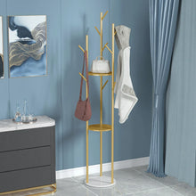Load image into Gallery viewer, Marble Metal Coat Rack Freestanding Hall Tree with 3 Storage Shelves and 9 Hooks
