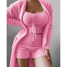 Load image into Gallery viewer, Women's Plush Three-Piece Bow-Tied Sleepwear Set