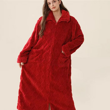Load image into Gallery viewer, Zip-Up Plush Robe with Diamond Textured Design for Warmth and Comfort