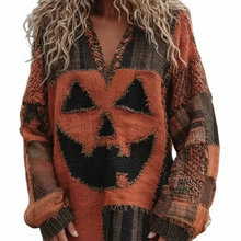 Load image into Gallery viewer, Cozy Pumpkin Faux Fur V-Neck Halloween Sweater for Women