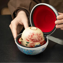 Load image into Gallery viewer, Hand Drawn Floral Ceramic Travel Tea Set with Pot and 3 Cups
