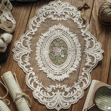 Load image into Gallery viewer, Elegant Embroidered Lace Round Tablecloth with Matching Napkins and Coasters for Dining and Events