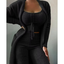 Load image into Gallery viewer, Women's Plush Three-Piece Bow-Tied Sleepwear Set