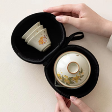 Load image into Gallery viewer, Portable Ceramic Travel Tea Set with Golden Carp Design