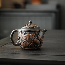 Load image into Gallery viewer, Hand Painted Purple Clay Dragon Teapot with Antique Relief Carving