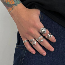 Load image into Gallery viewer, 7 Piece Men’s Punk Star Adjustable Ring Set