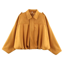 Load image into Gallery viewer, Women's Faux Suede Cropped Bomber Jacket with Batwing Sleeves