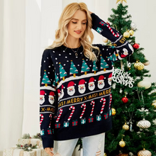Load image into Gallery viewer, Cozy Tree Knit Sweater for Women, Winter Pullover with Snowman Design