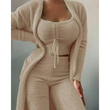 Load image into Gallery viewer, Women's Plush Three-Piece Bow-Tied Sleepwear Set