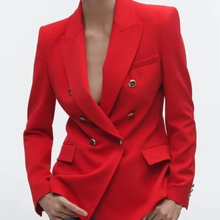 Load image into Gallery viewer, Women's V-Neck Slim Fit Blazer - Long Sleeve Button Jacket for Work, Meetings, and Elegant Everyday Wear