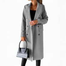 Load image into Gallery viewer, Womens Double-Breasted Slim-Fit Coat with Lapel Collar, Long Sleeves, Solid Color