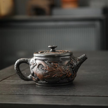 Load image into Gallery viewer, Hand Painted Purple Clay Dragon Teapot with Antique Relief Carving