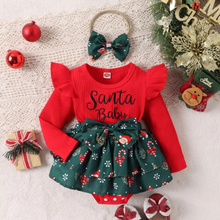Load image into Gallery viewer, Baby Girl Long Sleeve Birthday Romper and Bow Headband Outfit