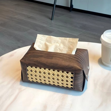 Load image into Gallery viewer, Retro Leather and Wood Tissue Box Holder with Vintage Carved Design