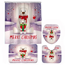 Load image into Gallery viewer, Christmas Bathroom Set with Shower Curtain, Non-Slip Bath Mat, Toilet Lid Cover, and Rug – Santa, Bear, and Snowman Winter Design