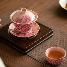 Load image into Gallery viewer, Handmade Ru Kiln Peony Gaiwan Tea Bowl with Lid for Traditional Tea Brewing