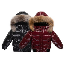 Load image into Gallery viewer, Kids Waterproof Down Parka with Real Fur Hood, Shiny Thick Winter Coat for Girls and Boys 1–8 Years