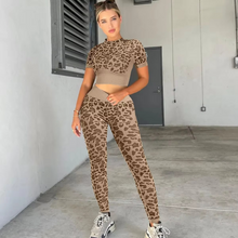 Load image into Gallery viewer, Leopard Print Two Piece Yoga Set with Sports Bra and Leggings