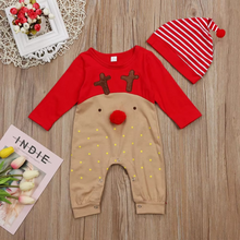 Load image into Gallery viewer, Christmas Reindeer Baby Bodysuit and Hat Set