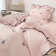 Load image into Gallery viewer, Elegant 3 Piece Bow Embroidery Ruffled Bedding Set for Bedroom or Guest Room