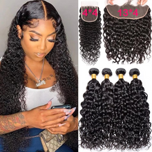 Load image into Gallery viewer, 12A Water Wave Virgin Human Hair Bundles With Frontal Closure – Loose Deep Wave Peruvian Hair
